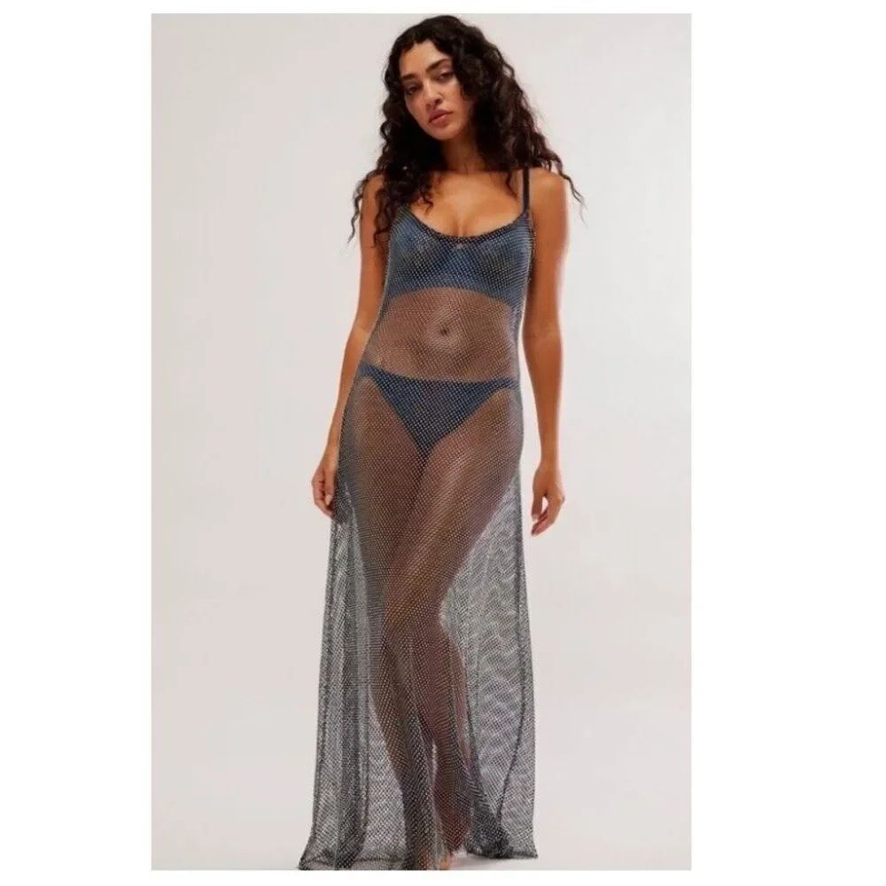 Free People Filter Finish Mesh Embellished Slip Maxi Dress